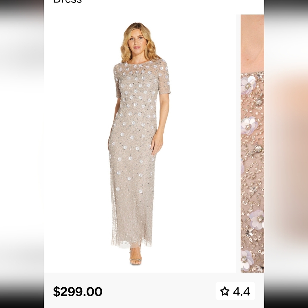 Adrianna Papell Beige Floral Embellished Maxi Dress